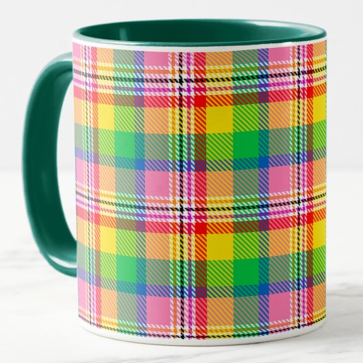 Pink Green Yellow Madras Plaid Design  マグカップ
