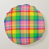 Pink Green Yellow Madras Plaid Design  ラウンドクッション (裏面)