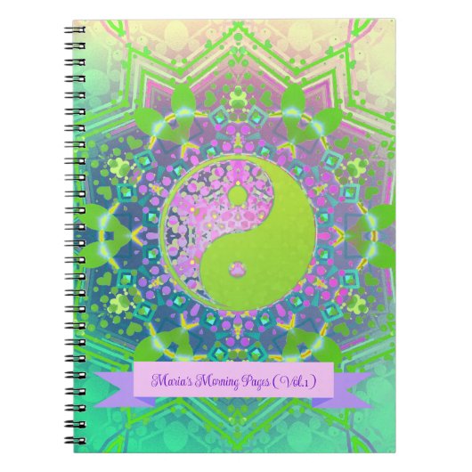 Pink Green Yin Yang Mandala Geometry Mandala ノートブック (正面)