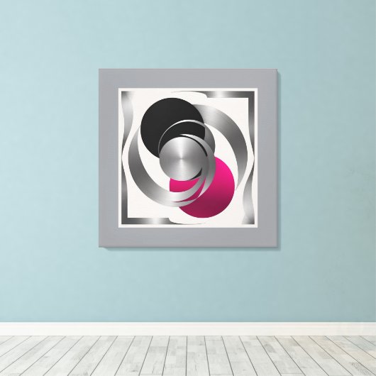 Pink Grey Black Circle Abstract キャンバスプリント (インサイチュ (ウッドフロア))