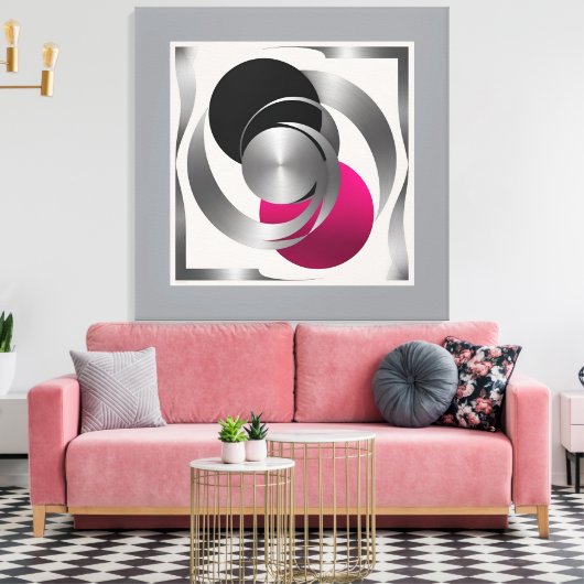 Pink Grey Black Circle Abstract キャンバスプリント (インサイチュ (リビング))