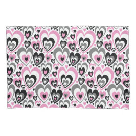 Pink Grey Black Hearts Pattern. 枕カバー