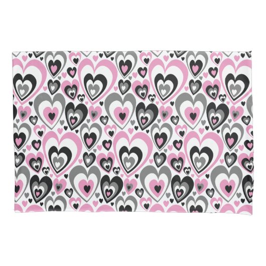 Pink Grey Black Hearts Pattern. 枕カバー (正面)