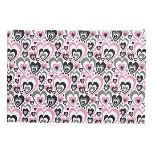 Pink Grey Black Hearts Pattern. 枕カバー (裏面)