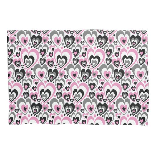 Pink Grey Black Hearts Pattern. 枕カバー (正面)