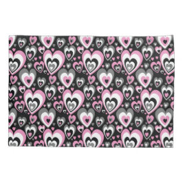 Pink Grey Black Hearts Pattern. 枕カバー