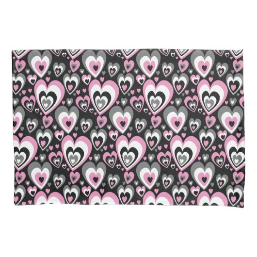Pink Grey Black Hearts Pattern. 枕カバー (正面)