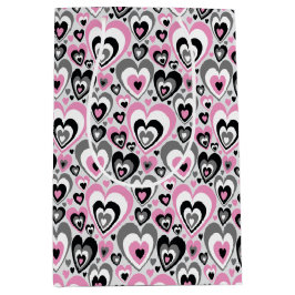 Pink Grey Black Hearts Pattern. Gift Bag ミディアムペーパーバッグ
