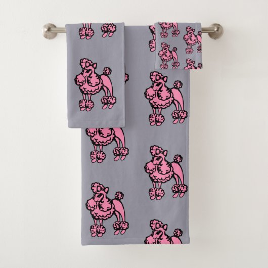  Pink Grey French Poodle Large Bath Towel Set バスタオルセット (インサイチュ)