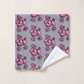  Pink Grey French Poodle Large Bath Towel Set バスタオルセット (ウォッシュタオル)