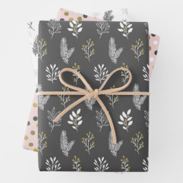 Pink_Grey Holiday Wrapping Paper Sheets ラッピングペーパーシート