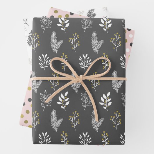 Pink_Grey Holiday Wrapping Paper Sheets ラッピングペーパーシート (インサイチュ)