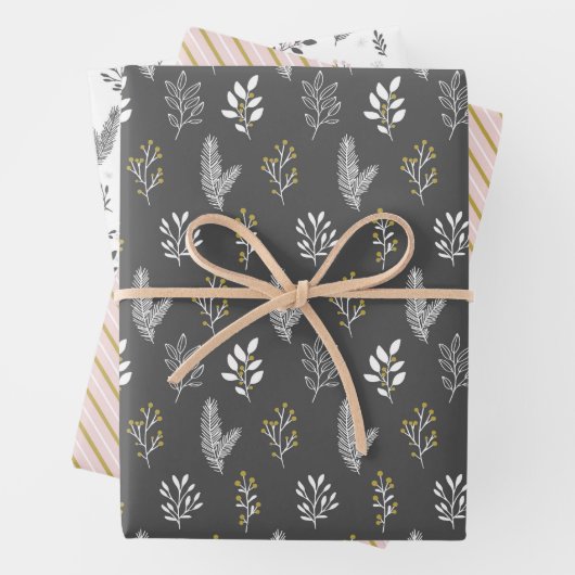 Pink_Grey Holiday Wrapping Paper Sheets ラッピングペーパーシート (インサイチュ)