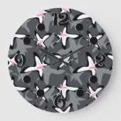 Pink grey modern abstract flowers ラージ壁時計 (正面)