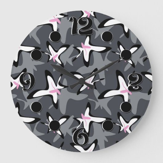 Pink grey modern abstract flowers ラージ壁時計 (正面)