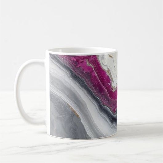 Pink, Grey White Stone Marble Printed  コーヒーマグカップ (左)