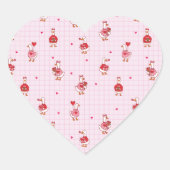 Pink Grid Cute Valentine Goose Pattern with Hearts ハートシール (正面)