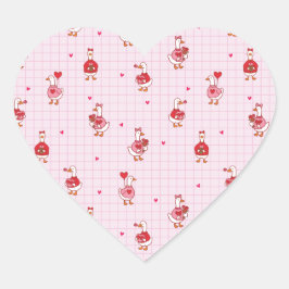 Pink Grid Cute Valentine Goose Pattern with Hearts ハートシール