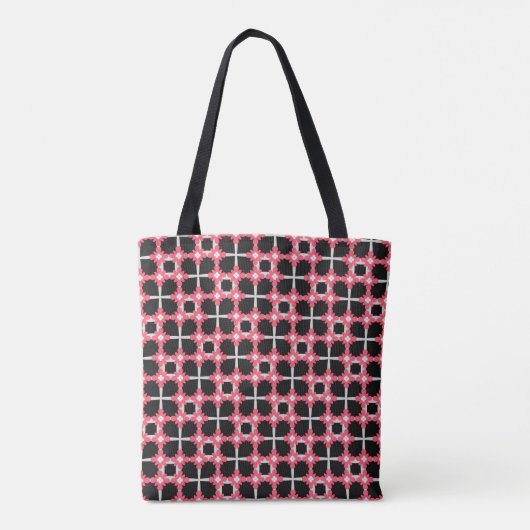 Pink Grid Flower Retro Pattern Tote トートバッグ (裏面)