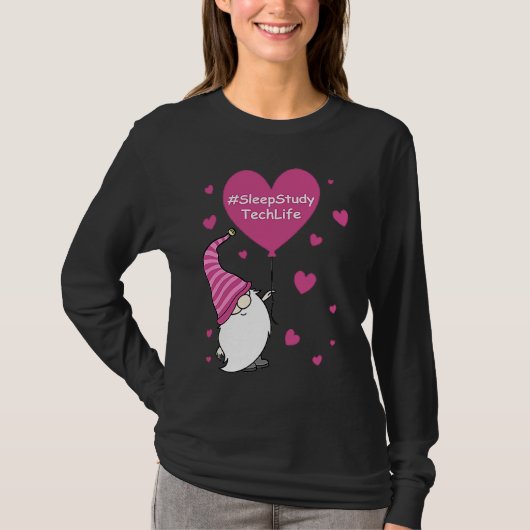 Pink Grome Heart Sleep Study Tech Life Balloon Val Tシャツ (正面)