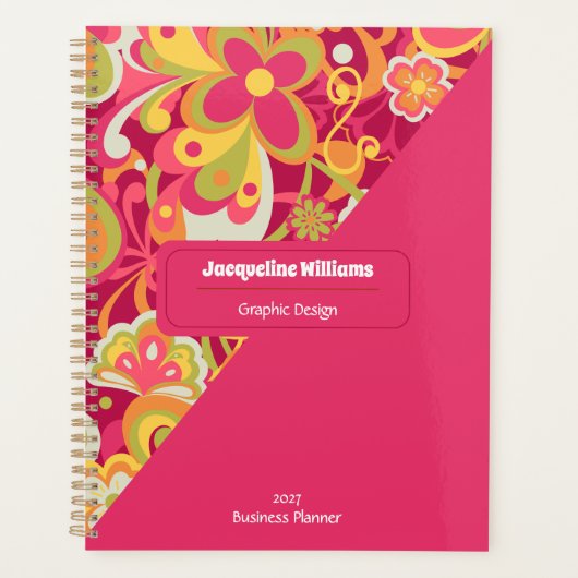 Pink Groovy 60s 70s Floral Swirls II プランナー手帳 (正面)