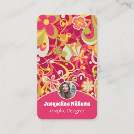 Pink Groovy 60s 70s Floral Swirls Vers II 名刺