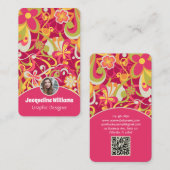 Pink Groovy 60s 70s Floral Swirls Vers II 名刺 (正面/裏面)