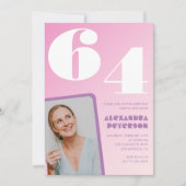 Pink Groovy 64th誕生日招待状レトロ写真 招待状 (正面)
