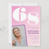 Pink Groovy 68th誕生日招待状レトロ写真 招待状 (正面)