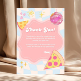 Pink Groovy Pizza Party Thank You Card サンキューカード