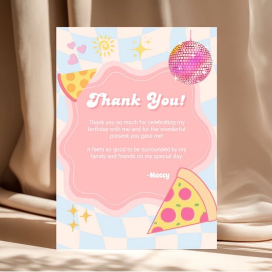 Pink Groovy Pizza Party Thank You Card サンキューカード