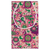 Pink Groovy Psychedelic 60s 70s Floral Birthday スモールペーパーバッグ (裏面)