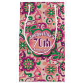 Pink Groovy Psychedelic 60s 70s Floral Birthday スモールペーパーバッグ (正面)
