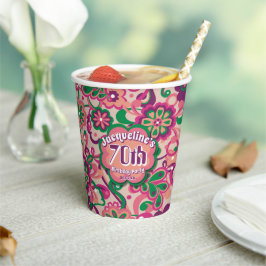 Pink Groovy Psychedelic 60s 70s Floral Birthday 紙コップ