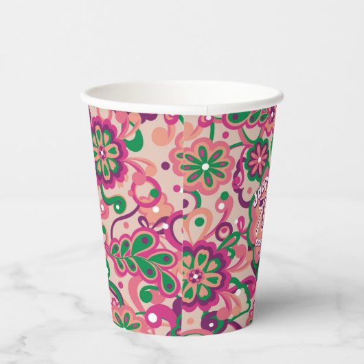 Pink Groovy Psychedelic 60s 70s Floral Birthday 紙コップ (右)
