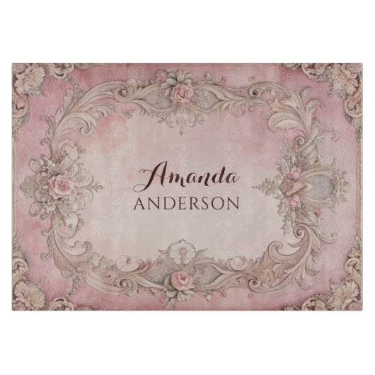Pink Grunge Antique Frame Decoupage カッティングボード (正面)