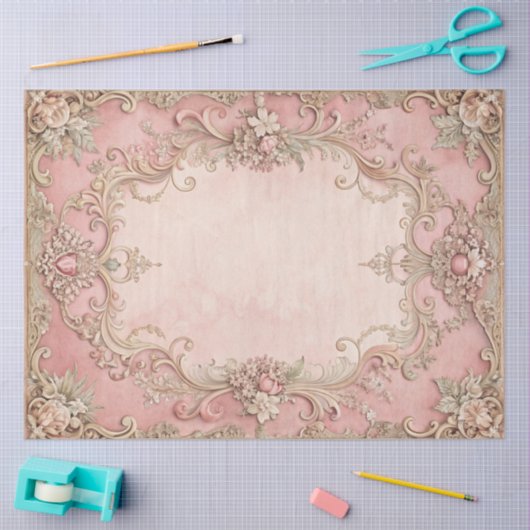 Pink Grunge Antique Frame Decoupage 薄葉紙 (クラフト)
