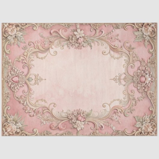 Pink Grunge Antique Frame Decoupage 薄葉紙 (正面)