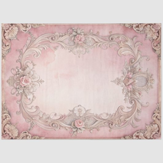 Pink Grunge Antique Frame Decoupage 薄葉紙 (正面)