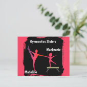 Pink Grunge Gymnastics Sisters Name Art Postcard ポストカード (スタンド正面)