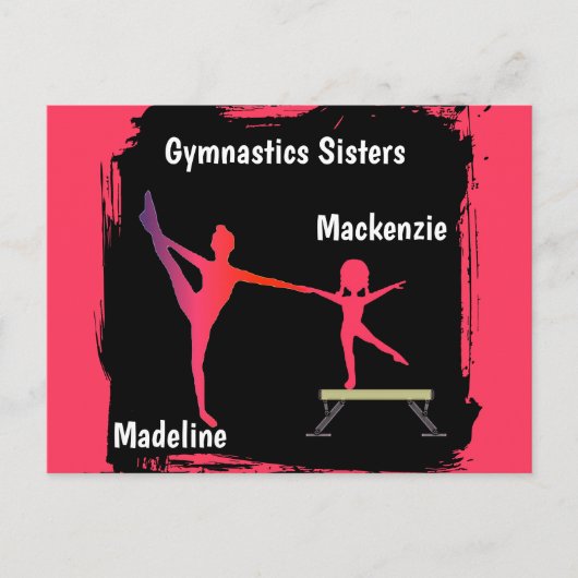 Pink Grunge Gymnastics Sisters Name Art Postcard ポストカード (正面)