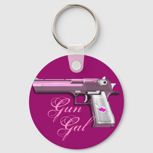 Pink Gun Gal Ladies key chain keychain fob gift キーホルダー (正面)