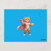 Pink Gym Cat Postcard – Funny Fitness Gift Card ポストカード (裏面)