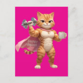 Pink Gym Cat Postcard – Funny Fitness Gift Card ポストカード (正面)