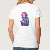Pink Hair Gamer Girl Neon Art Tシャツ (裏面)