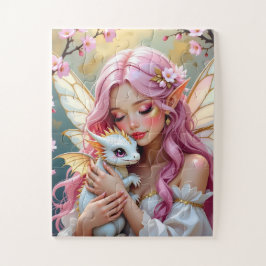 Pink Haired Fairy and White Baby Dragon   ジグソーパズル