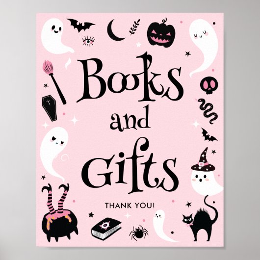 Pink Halloween Baby Shower Books and Gifts ポスター (正面)