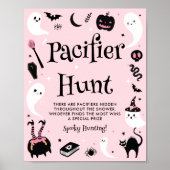 Pink Halloween Baby Shower Pacifier Hunt Game ポスター (正面)