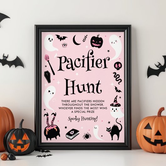 Pink Halloween Baby Shower Pacifier Hunt Game ポスター