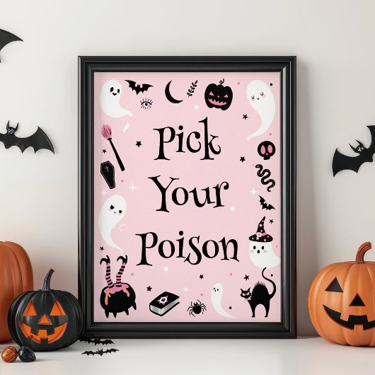 Pink Halloween Baby Shower Pick Your Poison ポスター